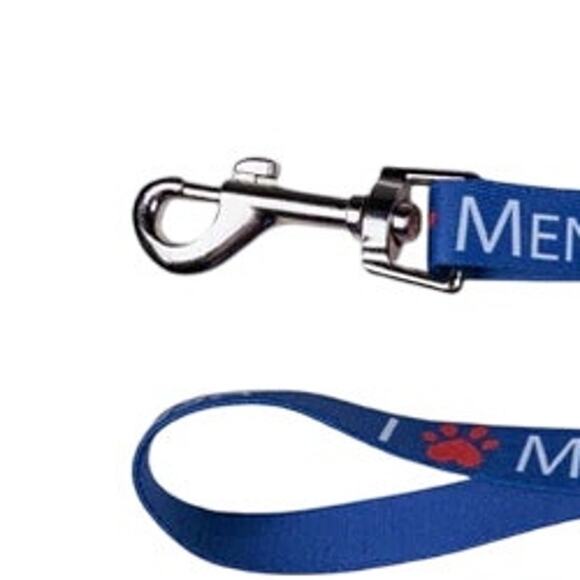 I Heart MENSA Dog Leash 3/4" X 60" Blue / White w/ Red Dog Paws - Picture 3 of 3